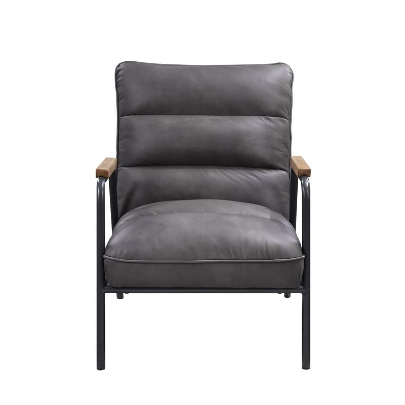 Nignu Gray Top Grain Leather & Matt Iron Finish Accent Chair