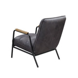 Nignu Gray Top Grain Leather & Matt Iron Finish Accent Chair