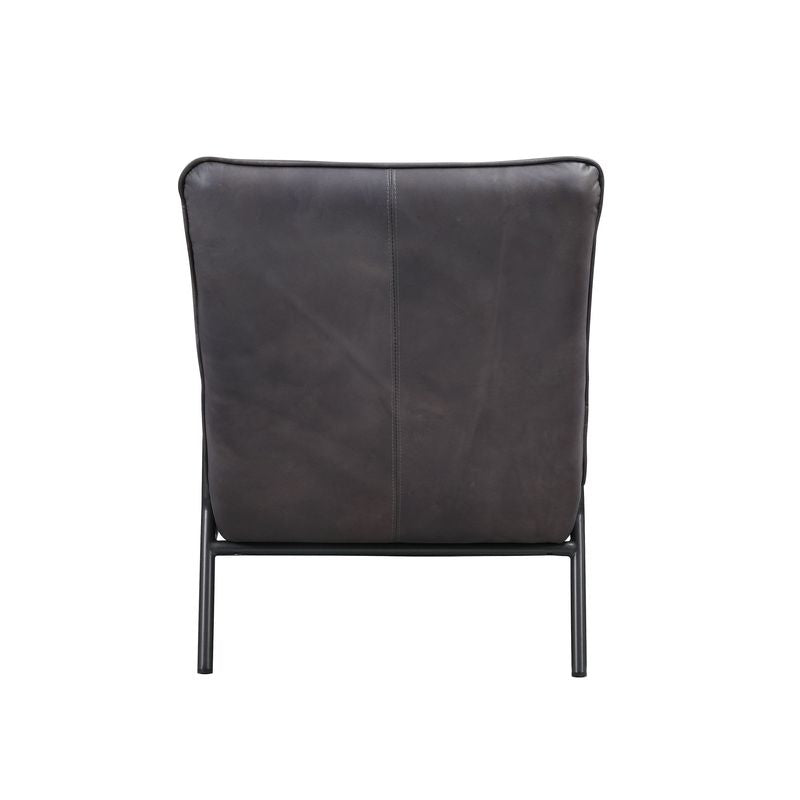 Nignu Gray Top Grain Leather & Matt Iron Finish Accent Chair