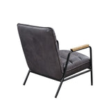 Nignu Gray Top Grain Leather & Matt Iron Finish Accent Chair