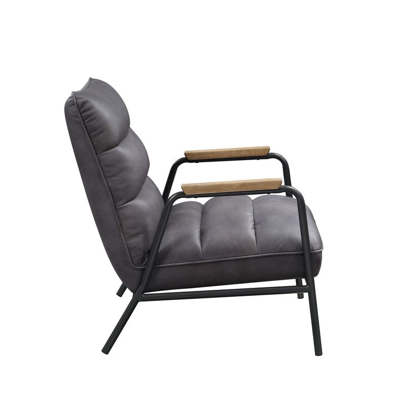 Nignu Gray Top Grain Leather & Matt Iron Finish Accent Chair