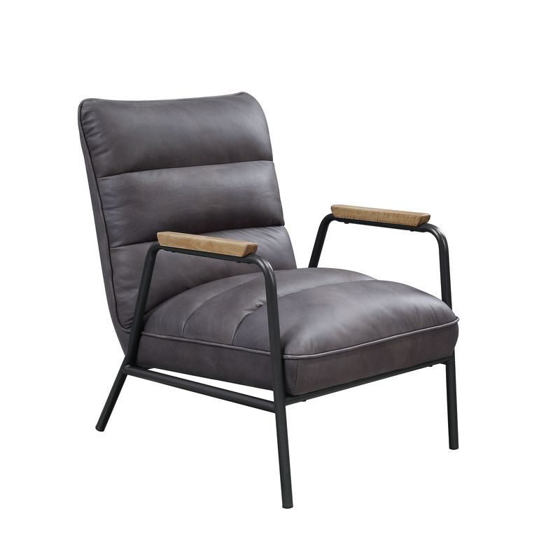 Nignu Gray Top Grain Leather & Matt Iron Finish Accent Chair