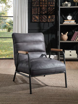 Nignu Gray Top Grain Leather & Matt Iron Finish Accent Chair