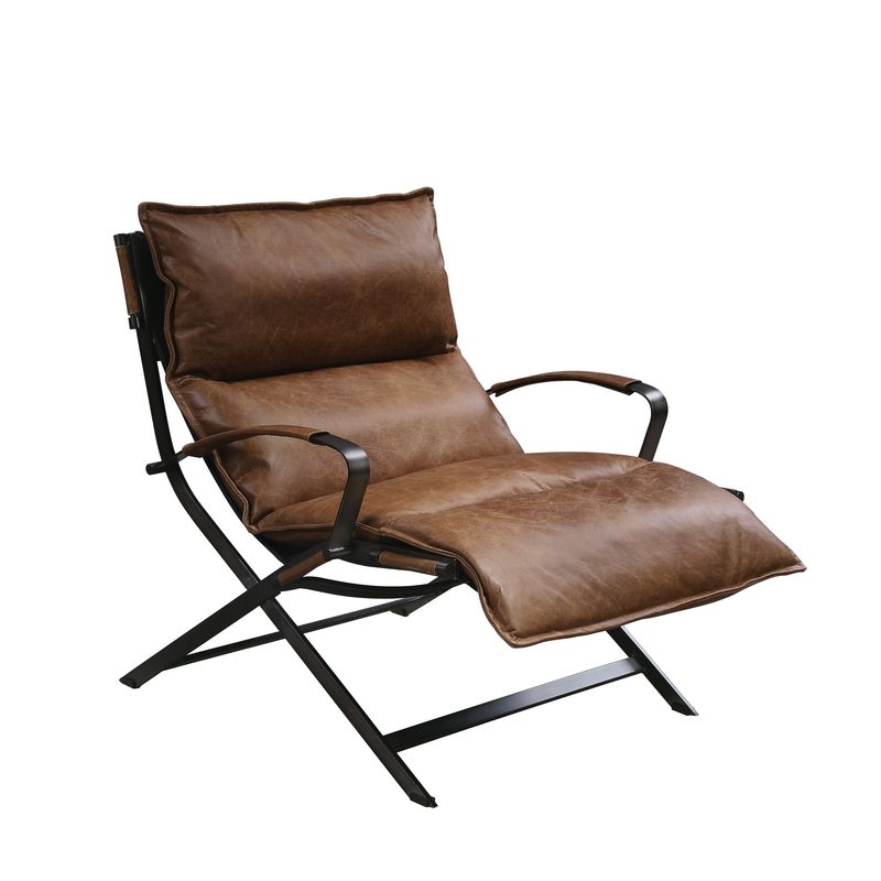 Zulgaz Cocoa Top Grain Leather & Matt Iron Finish Accent Chair