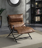 Zulgaz Cocoa Top Grain Leather & Matt Iron Finish Accent Chair