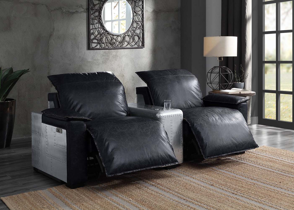 Misezon Black Top Grain Leather & Aluminum Recliner