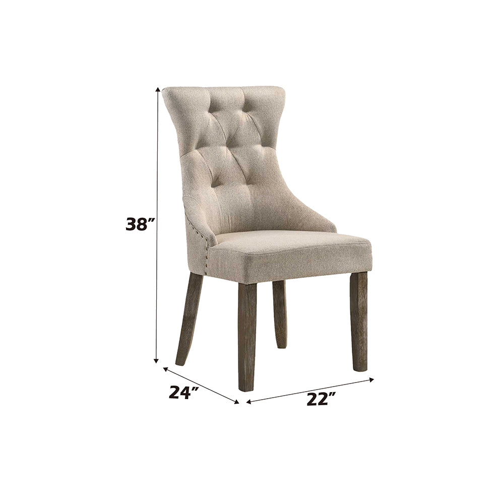 Gabrian Two-Tone Beige Fabric & Reclaimed Gray Finish Side Chair (Set-2)