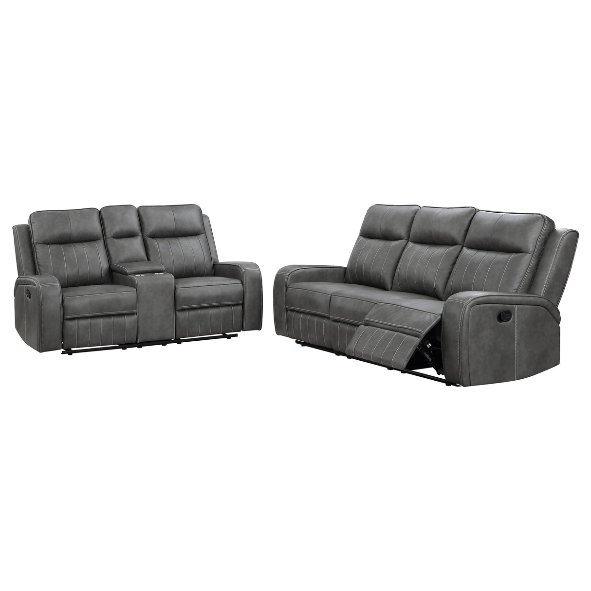 Raelynn Grey 2-Piece Upholstered Reclining Sofa Set