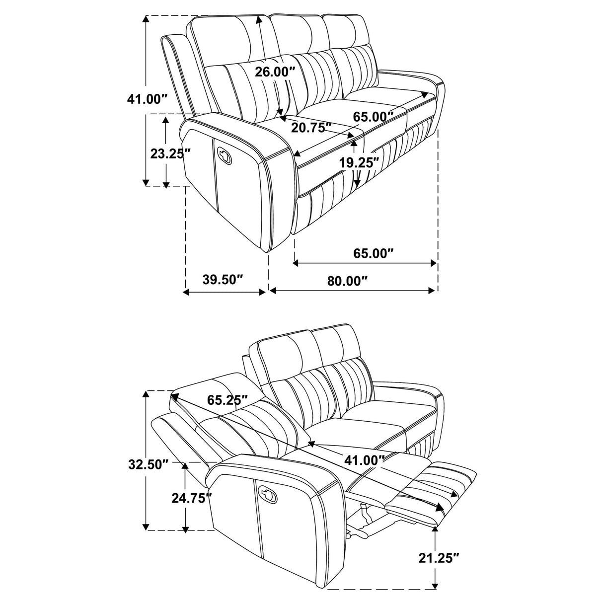 Raelynn Grey 2-Piece Upholstered Reclining Sofa Set