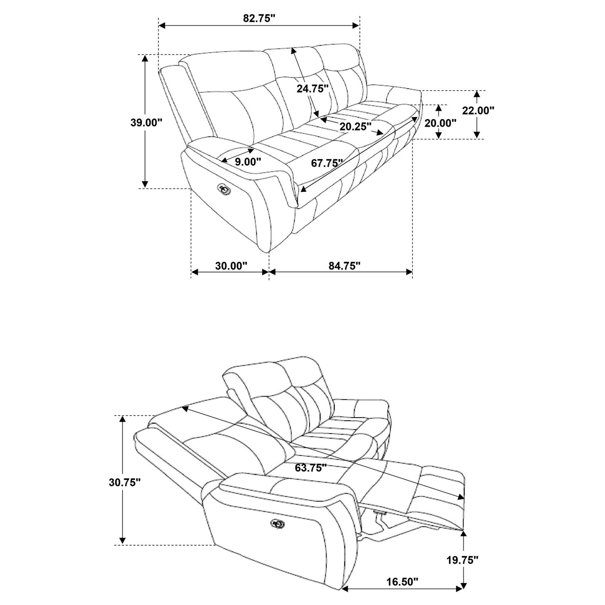 Lawrence Charcoal 2-Piece Upholstered Reclining Sofa Set