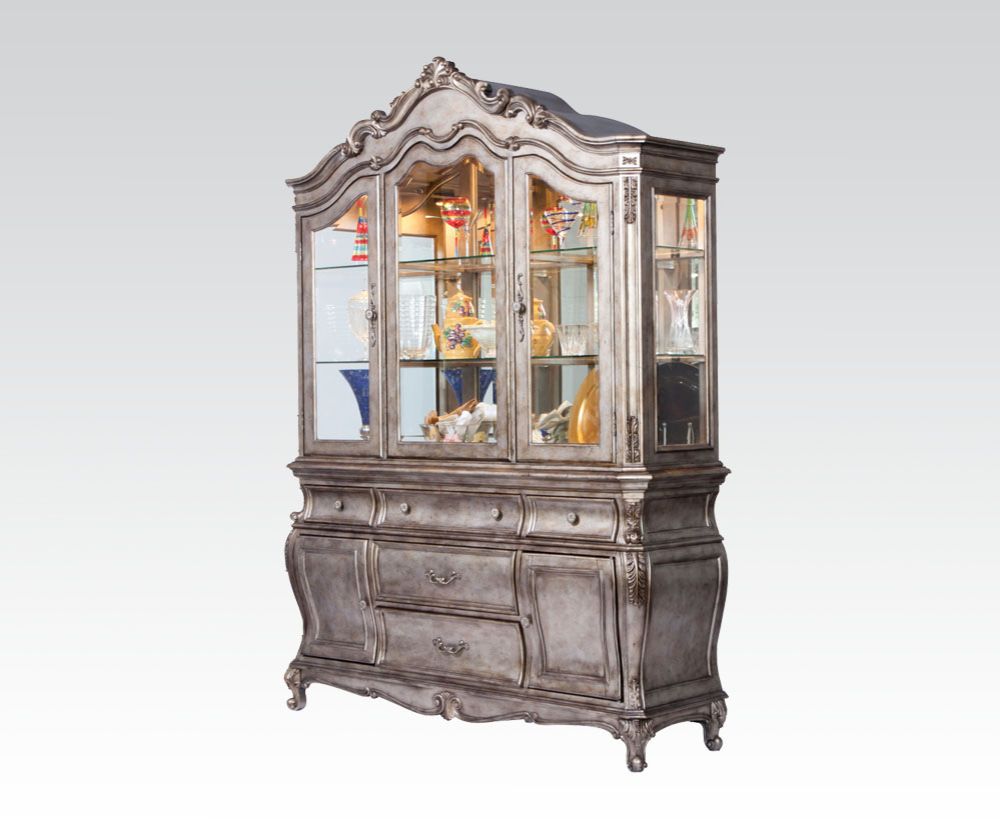 Chantelle Antique Platinum Finish Hutch & Buffet