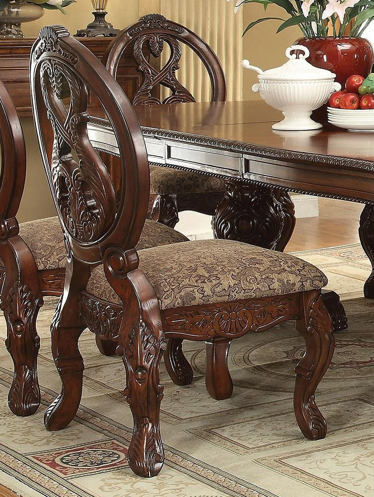 Acme Rovledo 7 Piece Double Pedestal Dining Set In Cherry