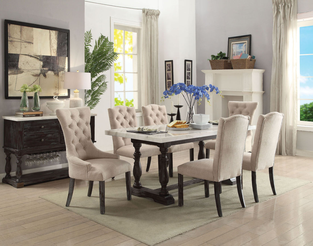 Gerardo White Marble and Weathered Espresso Dining Room Set