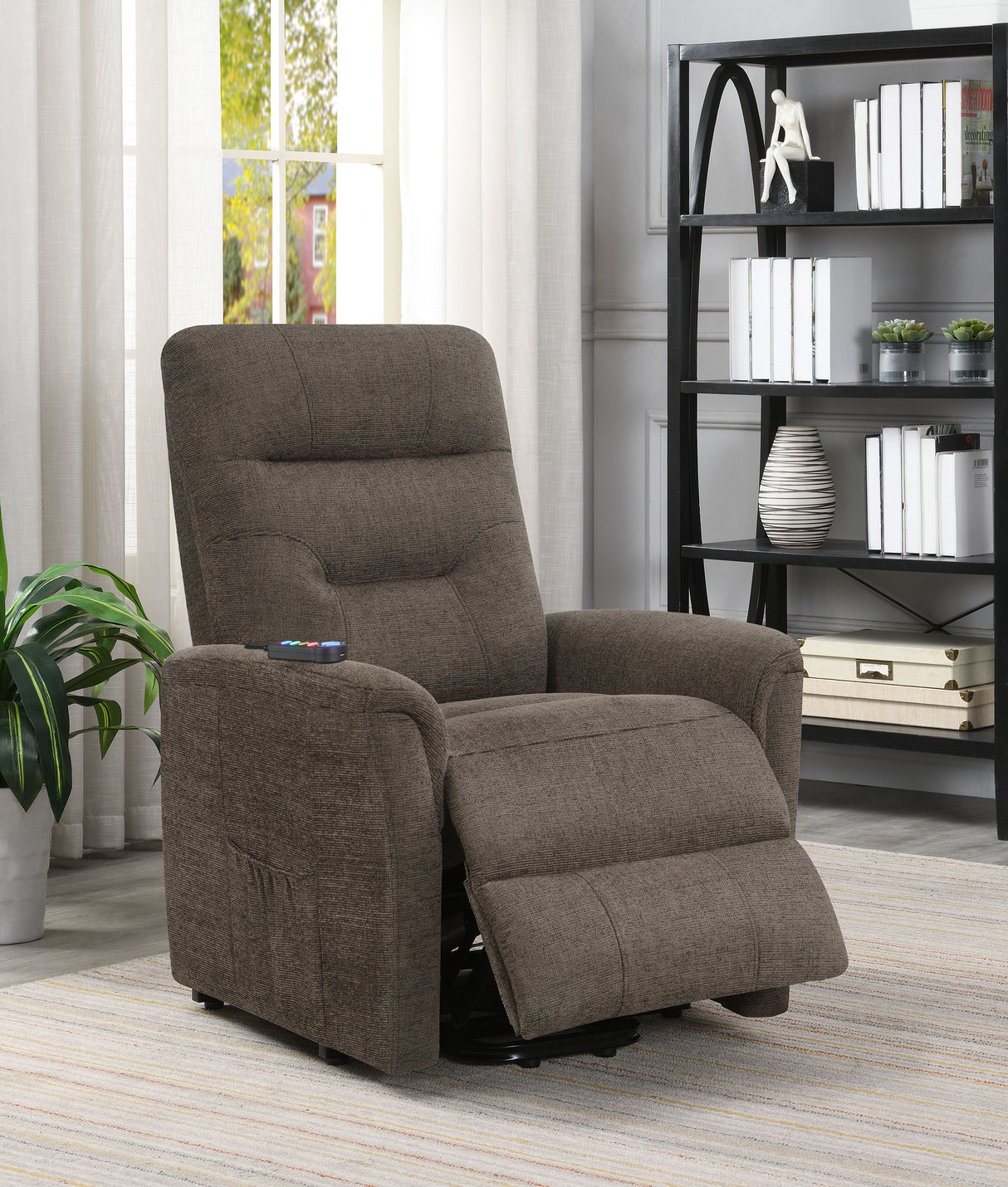 Henrietta Power Lift Recliner With Storage Pocket Brown