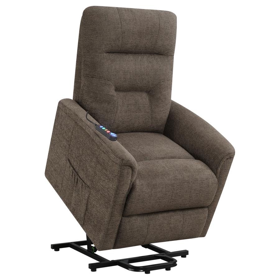 Henrietta Power Lift Recliner With Storage Pocket Brown