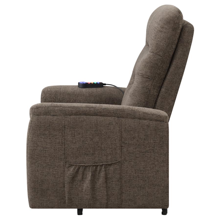 Henrietta Power Lift Recliner With Storage Pocket Brown