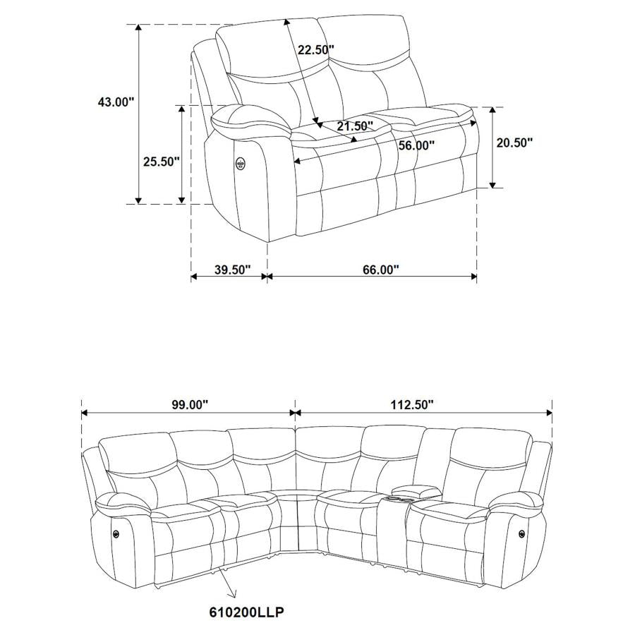 Sycamore Dark Grey Upholstered Power Reclining Sectional Sofa