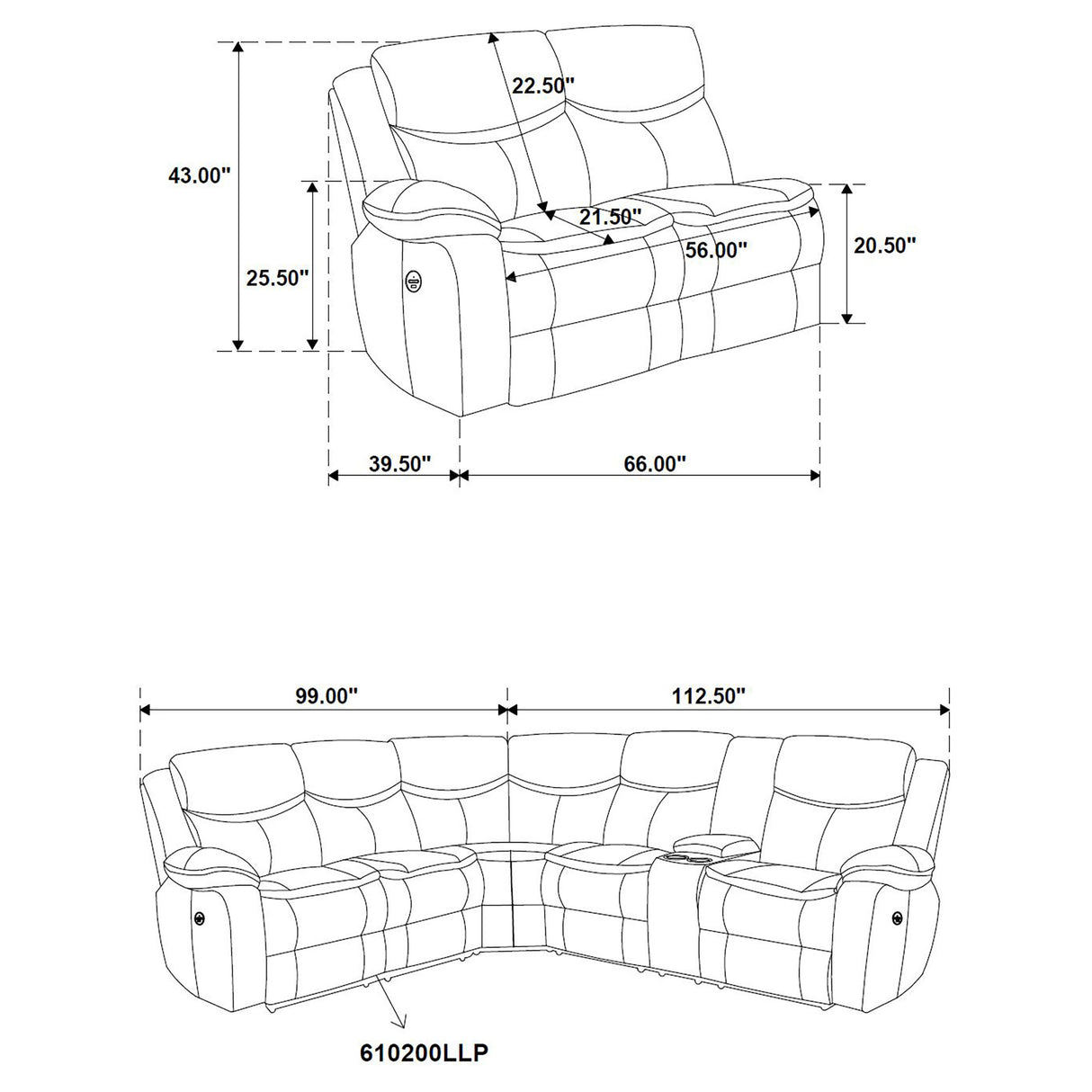 Sycamore Dark Grey Upholstered Power Reclining Sectional Sofa