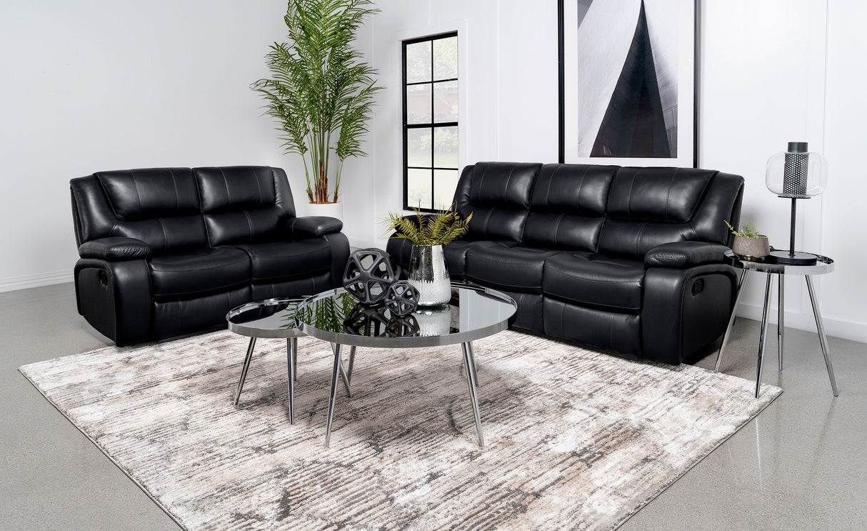 Camila Black 2-Piece Upholstered Motion Reclining Sofa Set