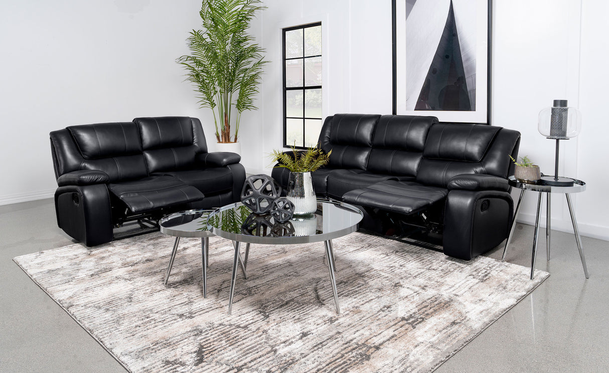 Camila Black 2-Piece Upholstered Motion Reclining Sofa Set