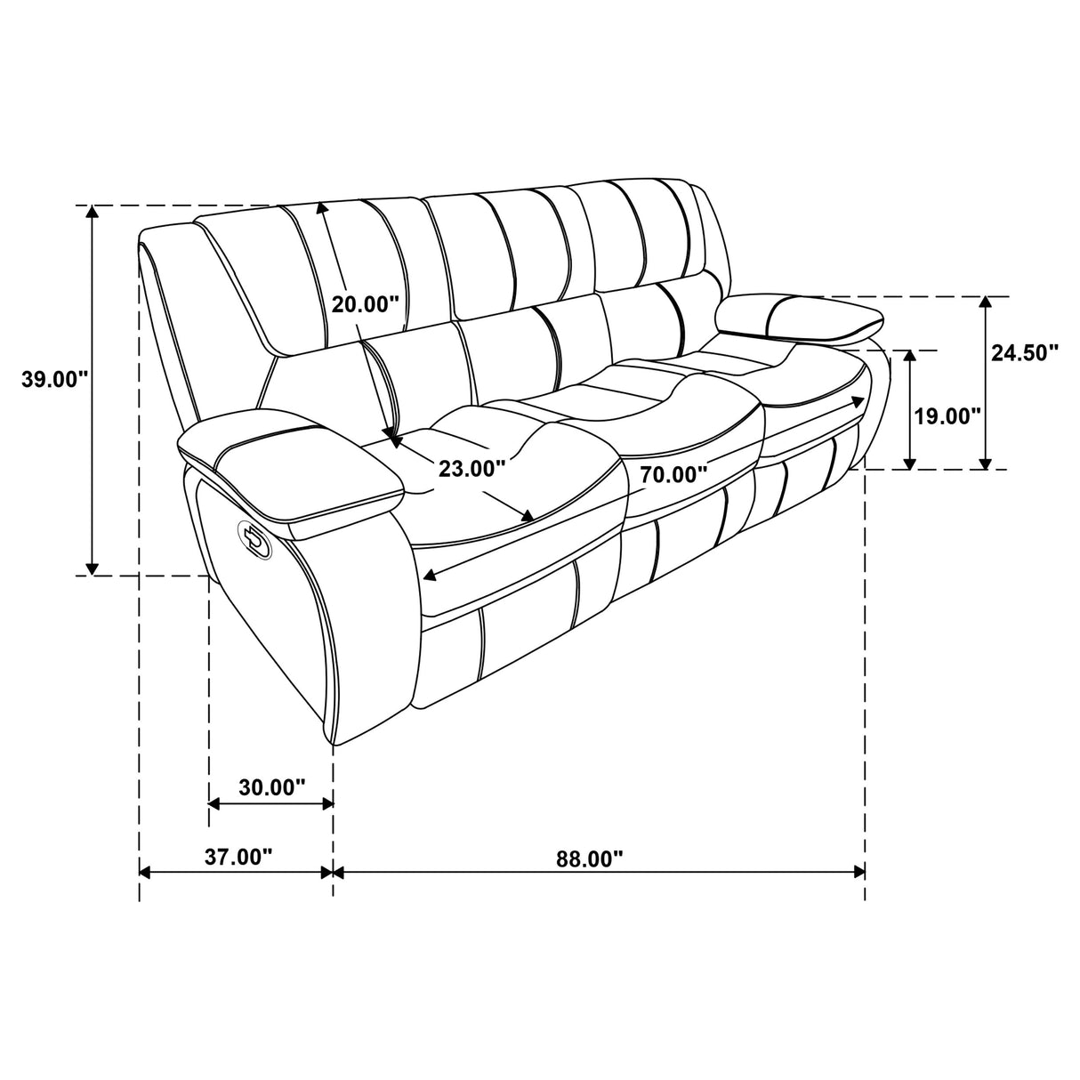 Camila Black 2-Piece Upholstered Motion Reclining Sofa Set