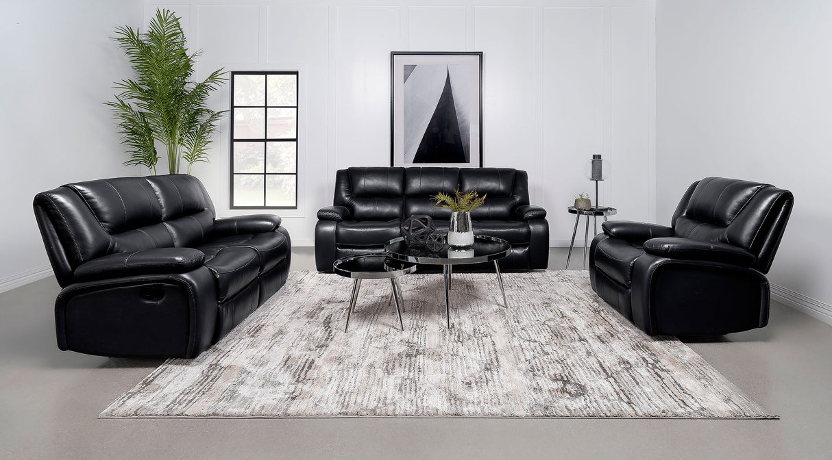 Camila Black 3-Piece Upholstered Motion Reclining Sofa Set