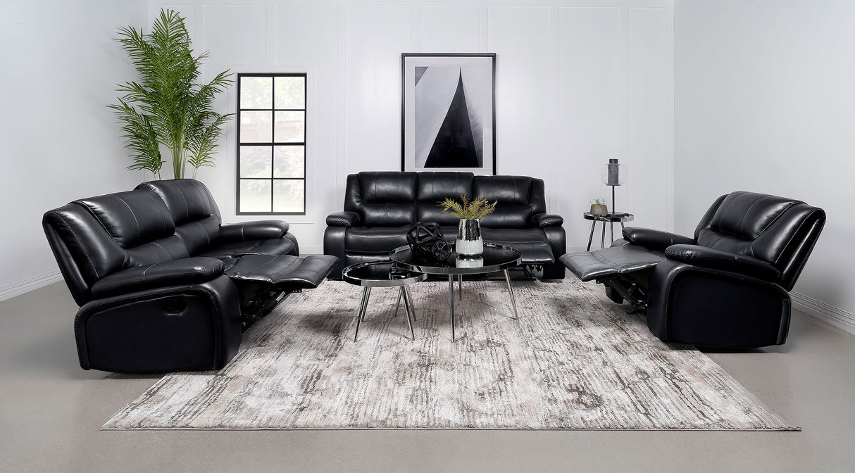 Camila Black 3-Piece Upholstered Motion Reclining Sofa Set