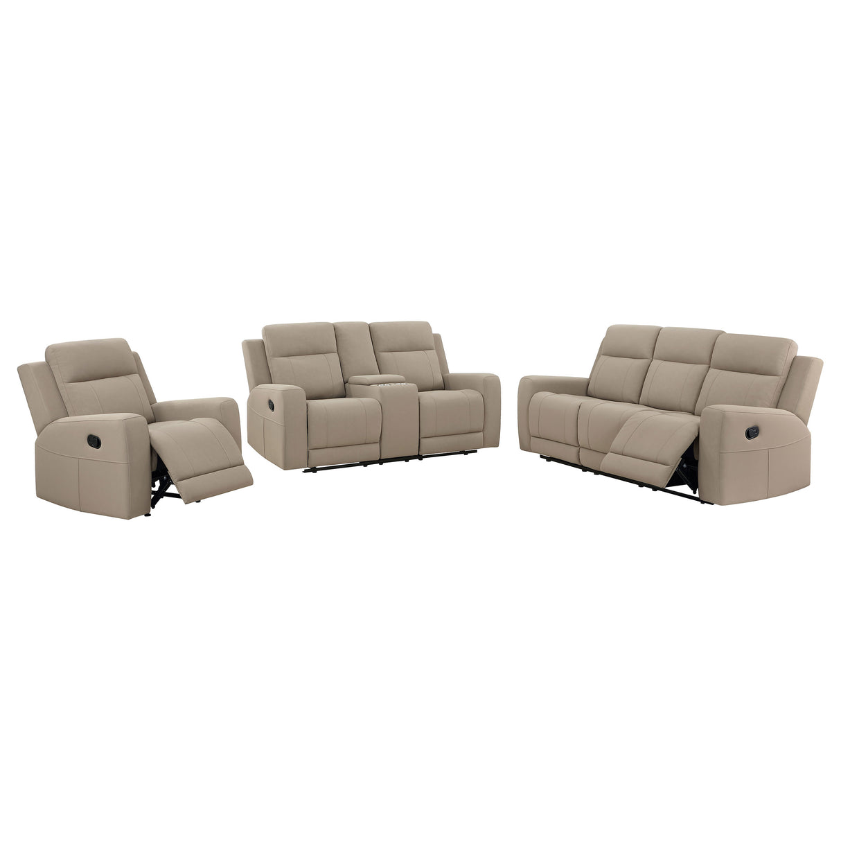 Brentwood Taupe 3-Piece Upholstered Reclining Sofa Set