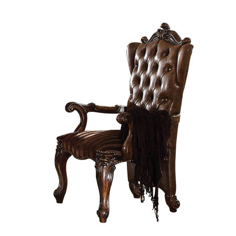 Versailles Two Tone Light Brown Synthetic Leather /Fabric & Cherry Oak Finish Arm Chair (Set-2)