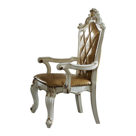 Picardy Butterscotch Synthetic Leather & Antique Pearl Finish Arm Chair (Set-2)