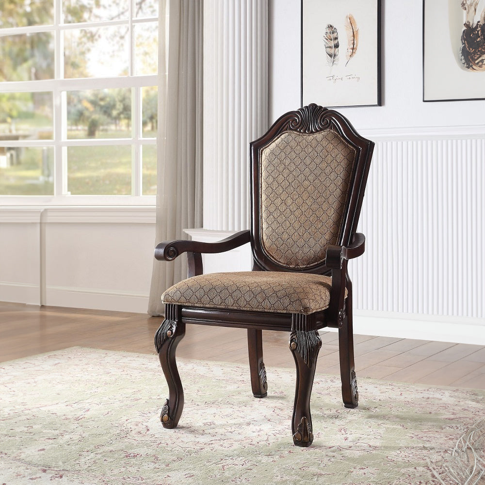 Chateau Fabric & Espresso Finish De Ville Arm Chair (Set-2)