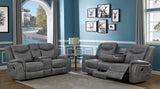 Conrad Grey 2-Piece Upholstered Padded Arm Motion Sofa Set