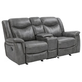 Conrad Grey 2-Piece Upholstered Padded Arm Motion Sofa Set