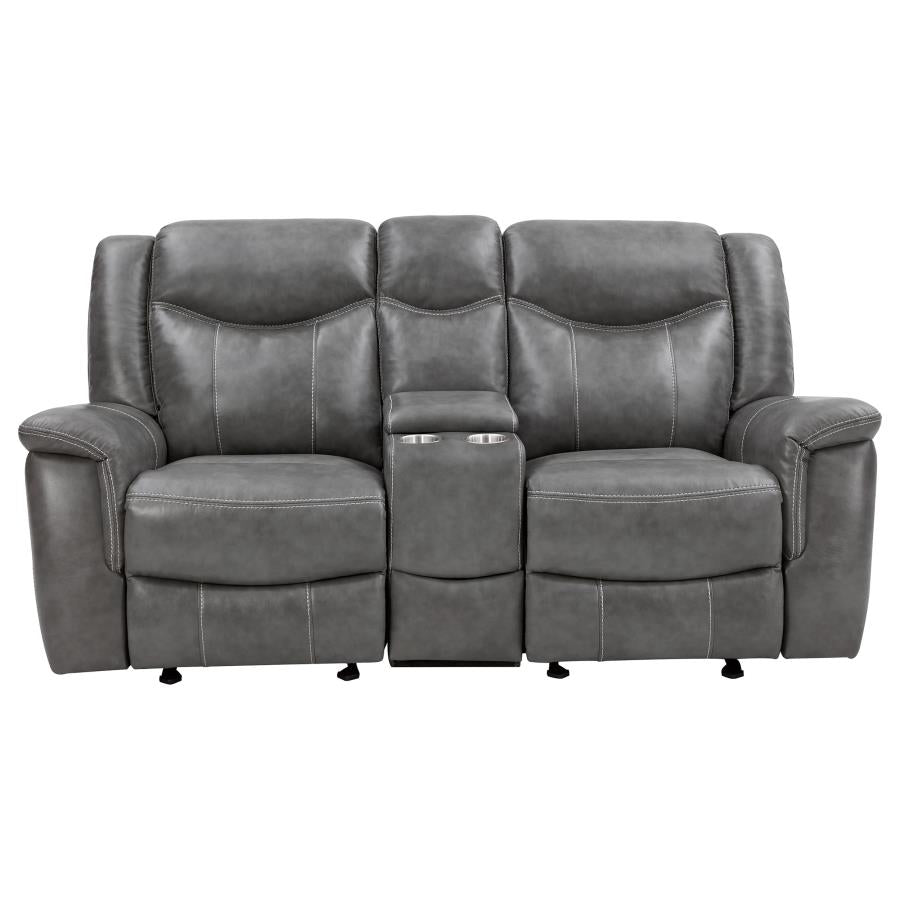 Conrad Grey 2-Piece Upholstered Padded Arm Motion Sofa Set