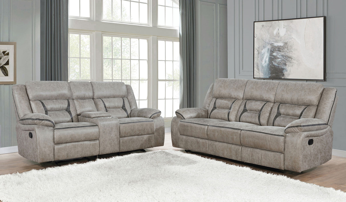 Greer Taupe 2-Piece Upholstered Reclining Sofa Set