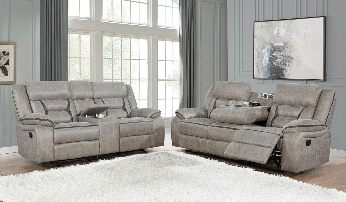 Greer Taupe 2-Piece Upholstered Reclining Sofa Set