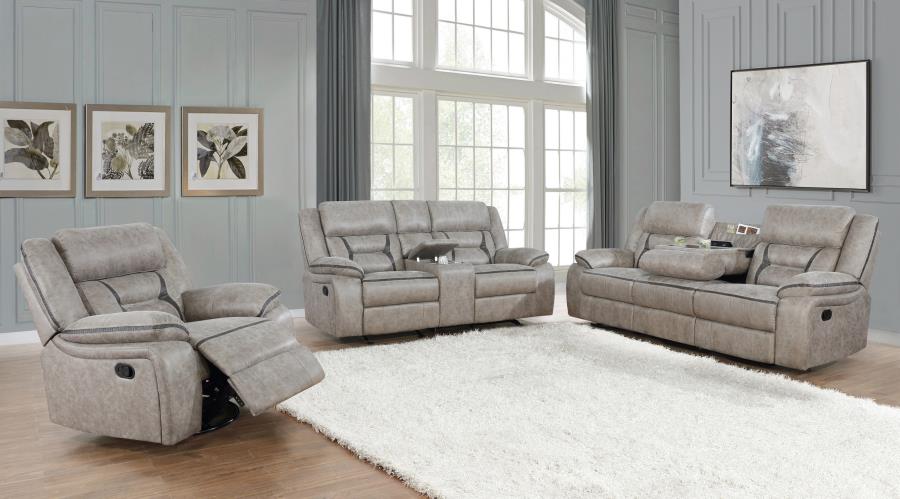 Greer Taupe 3-Piece Upholstered Reclining Sofa Set