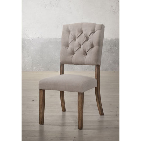 Bernard Beige Linen & Weathered Oak Finish Side Chair (Set-2)