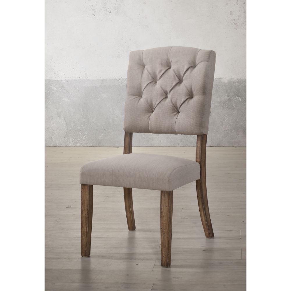 Bernard Beige Linen & Weathered Oak Finish Side Chair (Set-2)