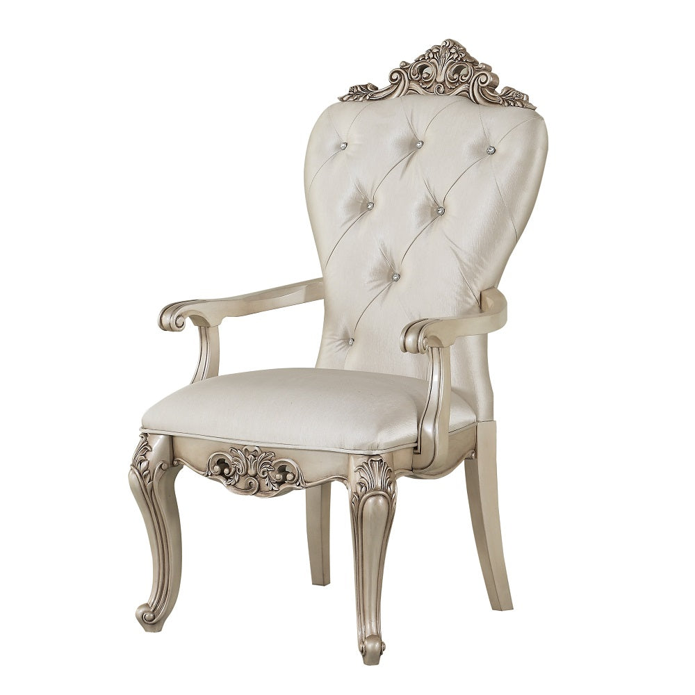 Gorsedd Cream Fabric & Golden Ivory Finish Arm Chair (Set-2)