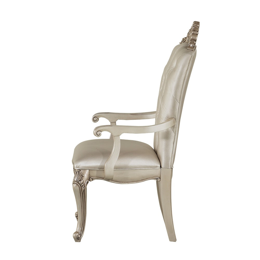 Gorsedd Cream Fabric & Golden Ivory Finish Arm Chair (Set-2)