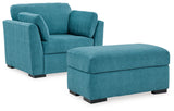 Keerwick Teal Sofa, Loveseat, Oversized Chair And Ottoman