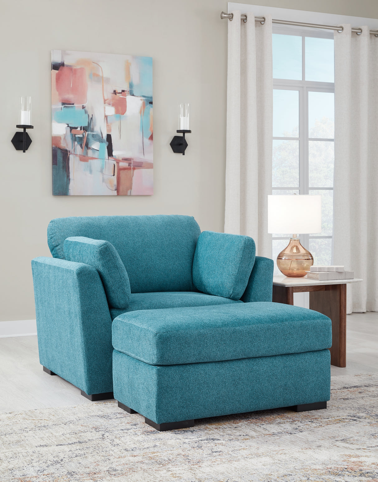 Keerwick Teal Sofa, Loveseat, Oversized Chair And Ottoman