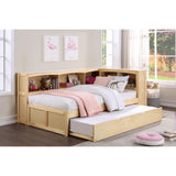 Bartly Natural Pine Twin Bookcase Corner Bed With Trundle