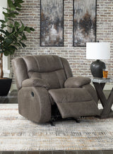 First Base Gunmetal Reclining Sofa, Loveseat And Recliner