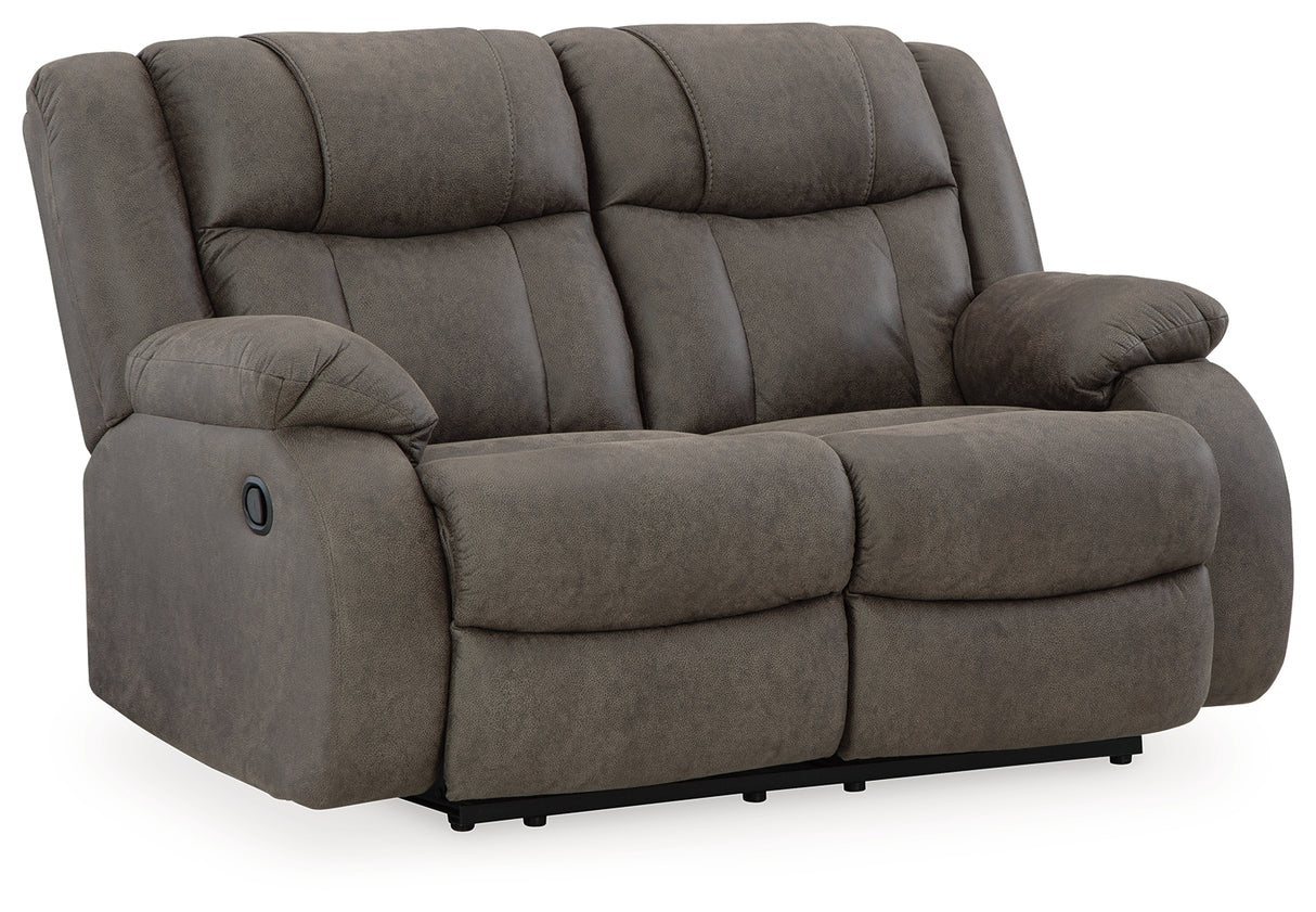 First Base Gunmetal Reclining Sofa, Loveseat And Recliner