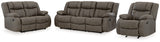 First Base Gunmetal Reclining Sofa, Loveseat And Recliner