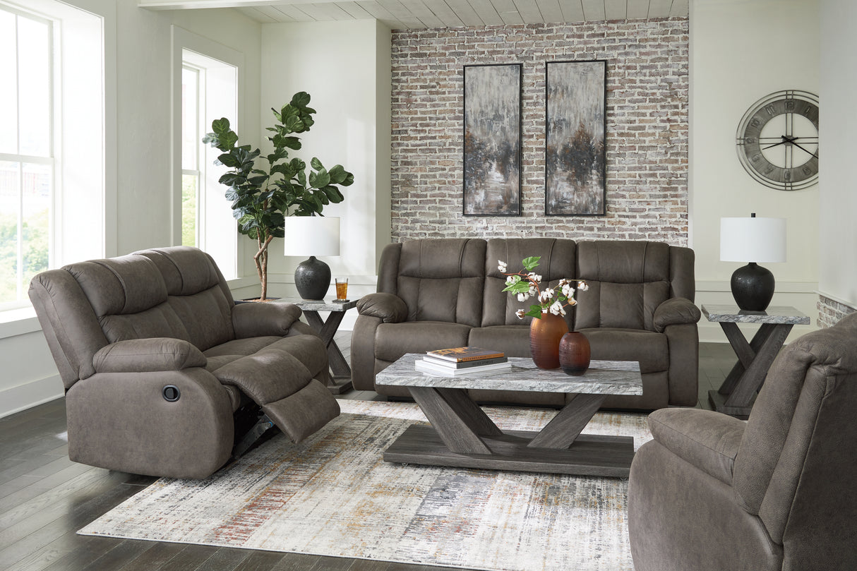 First Base Gunmetal Reclining Sofa, Loveseat And Recliner