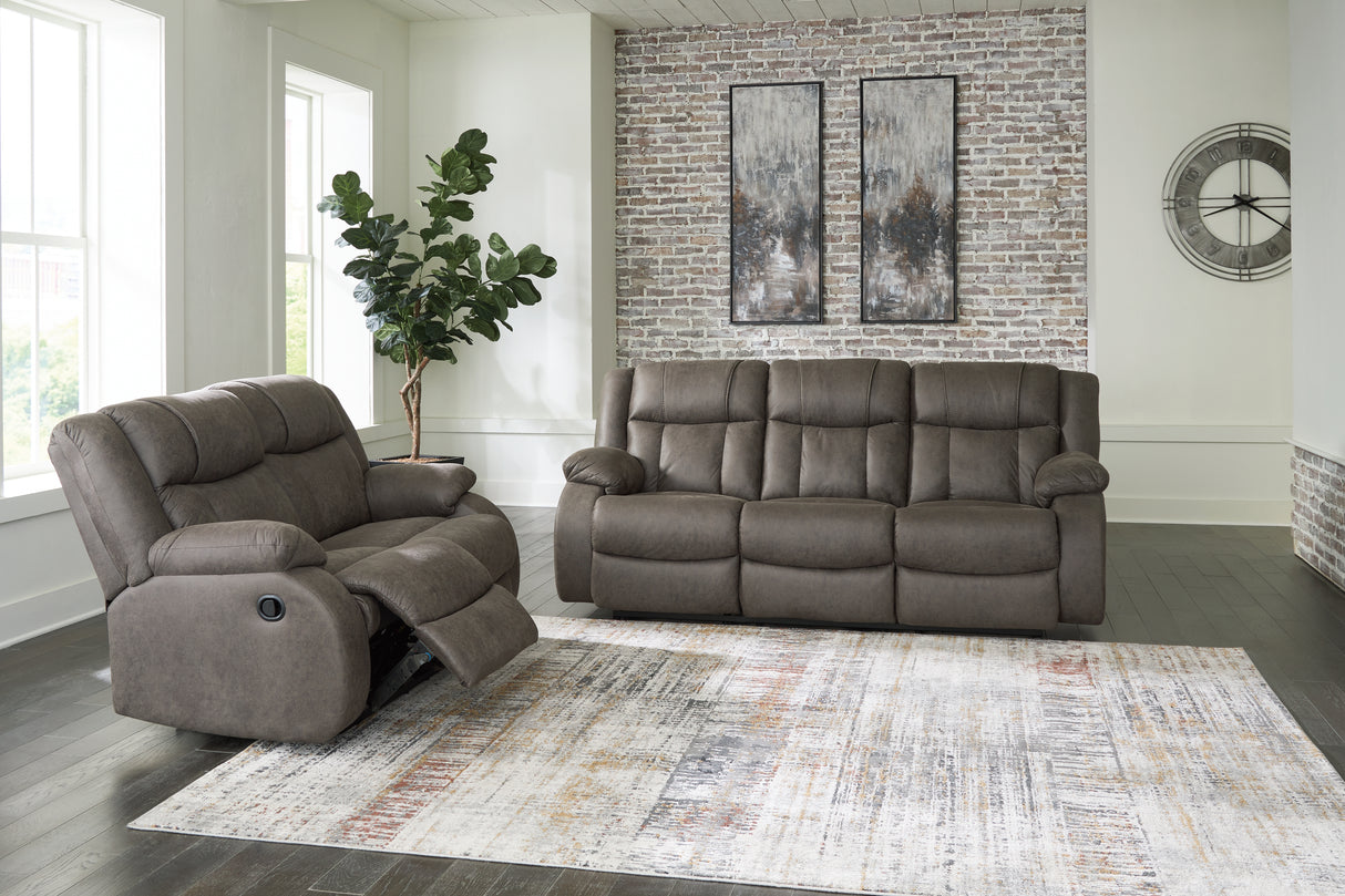 First Base Gunmetal Reclining Sofa, Loveseat And Recliner