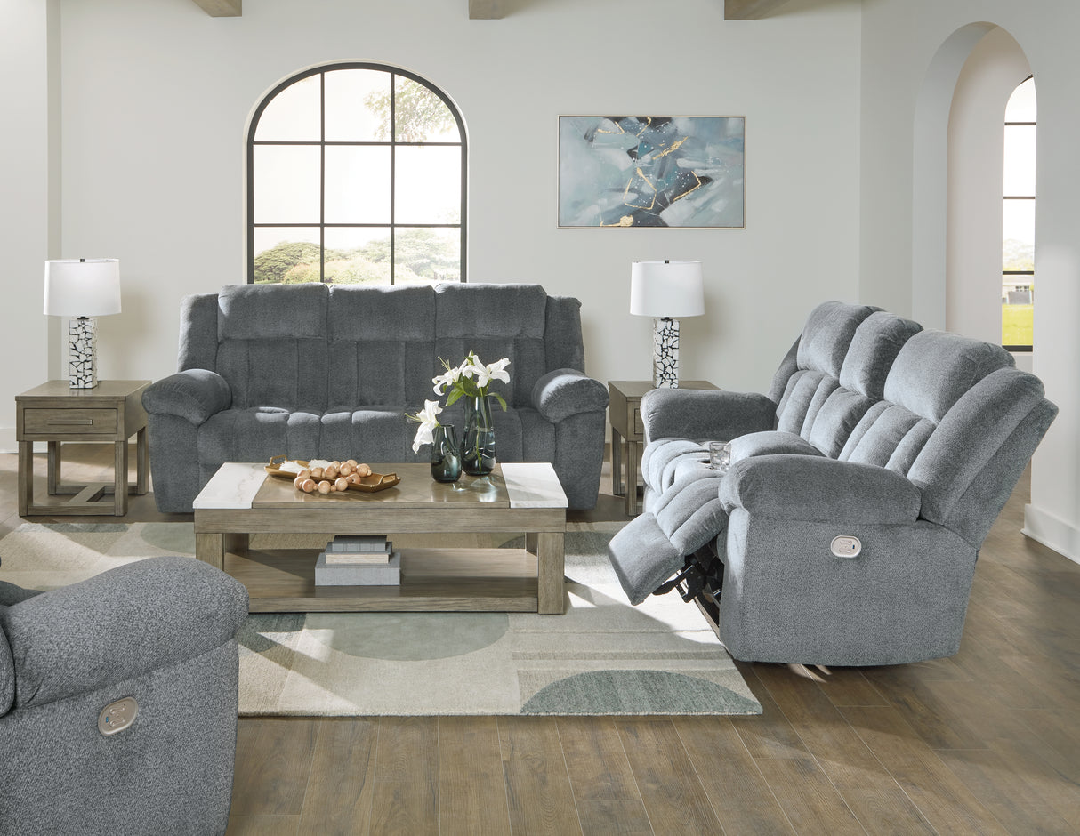 Tip-Off Slate Power Reclining Sofa, Loveseat And Recliner